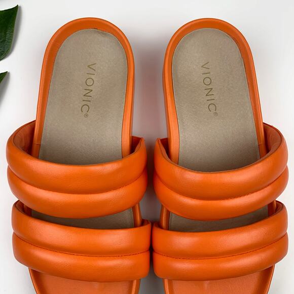 Vionic Mayla Slides Sandals Orange Double Padded Straps Slip On Women's 8.5 - Picture 4 of 11